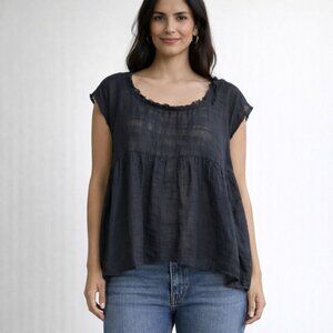 Free People Boho oversized a line tank shirt size XS black semi sheer pockets ti